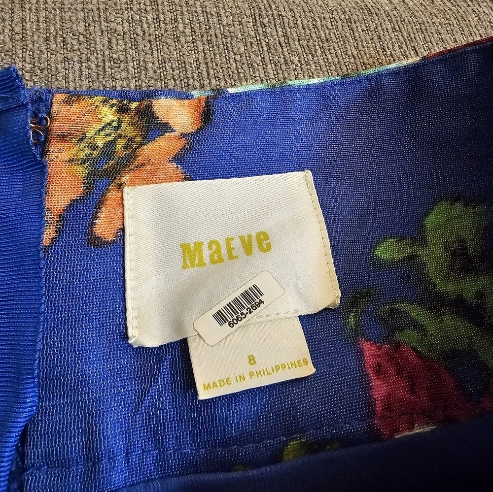 Anthro Maeve Blue Floral Silk Blend Boho Casual Lined Midi Skirt Size 8 - Picture 5 of 10
